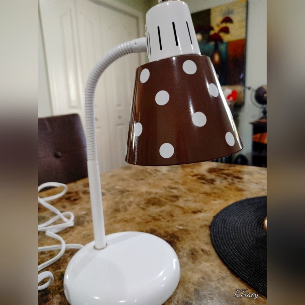 Pottery Barn Teen adjustable metal desk lamp Brown with white polka dot